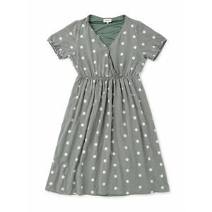 Böhme Polka Dot Midi Dress Surplice V-Neck Pockets L Tufted Peasant Garden Grad